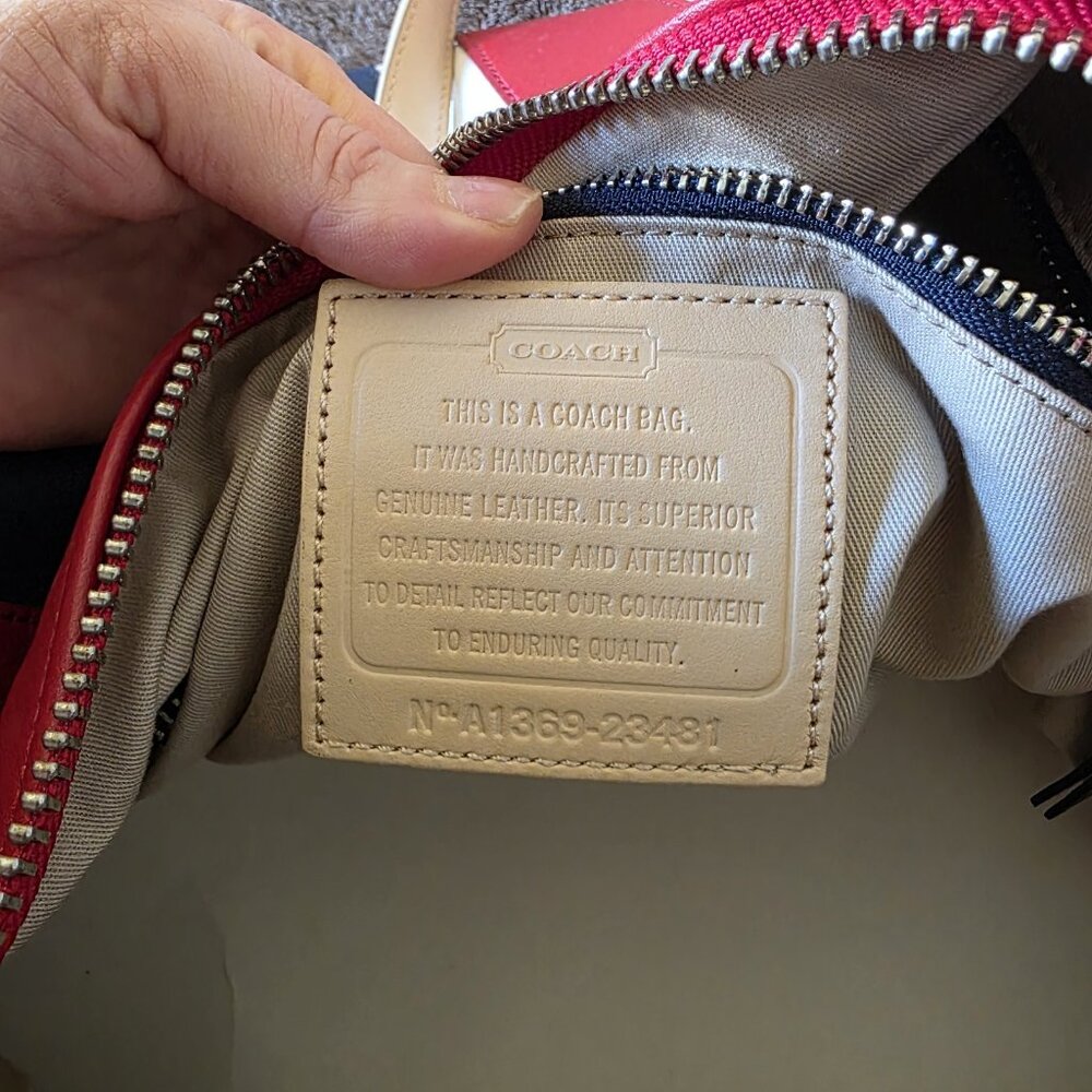 Coach Legacy Boston Weekender 23481 XL Leather Duffel Red White Blue AUTHENTIC - Picture 5 of 16